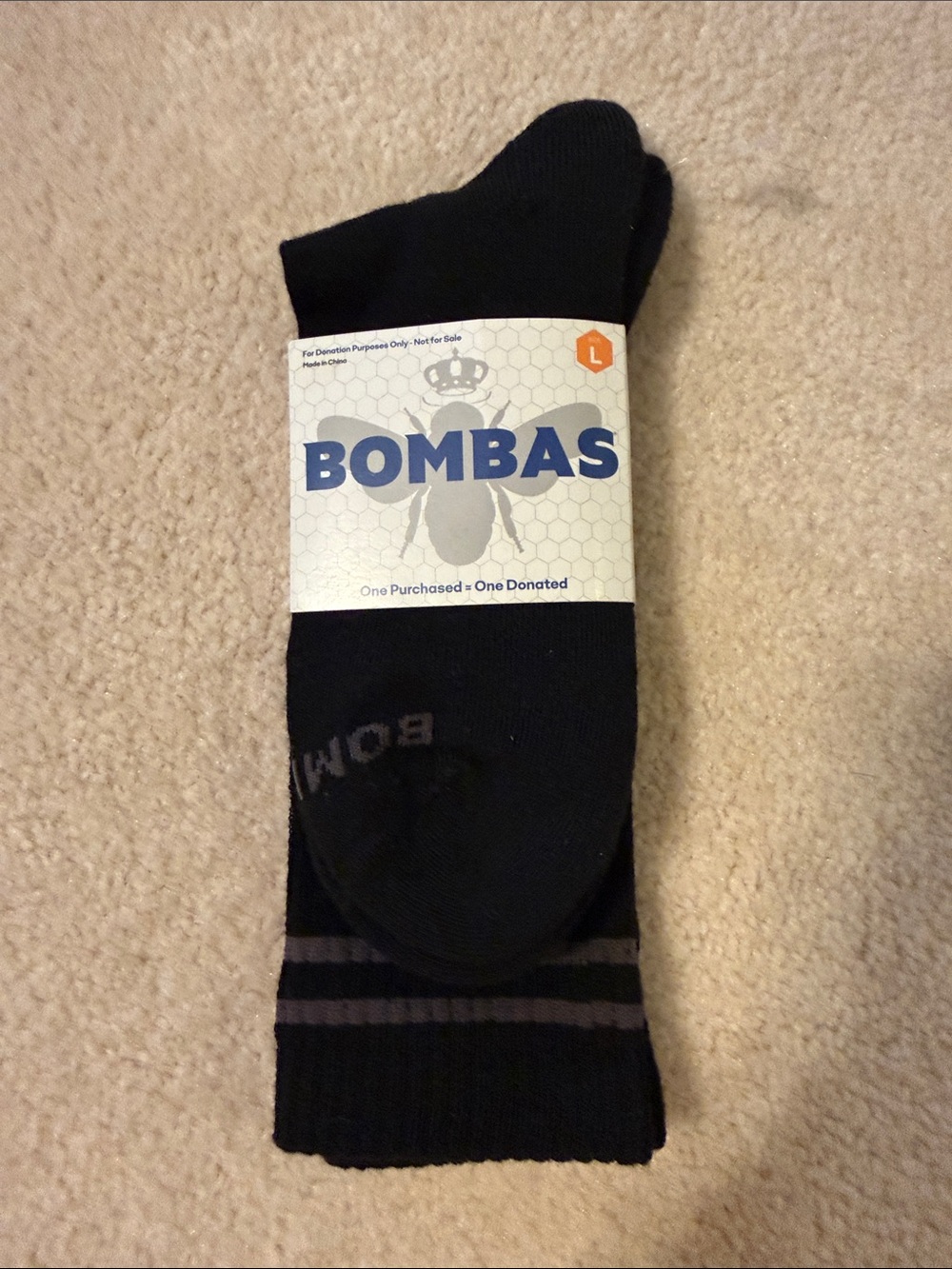 Bombas Black Crew Socks with Gray Stripe Accent